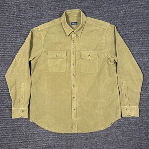 Proper Cloth Chamois Shirt Mens Large Italian Olive Green Stretch Long Sleeve